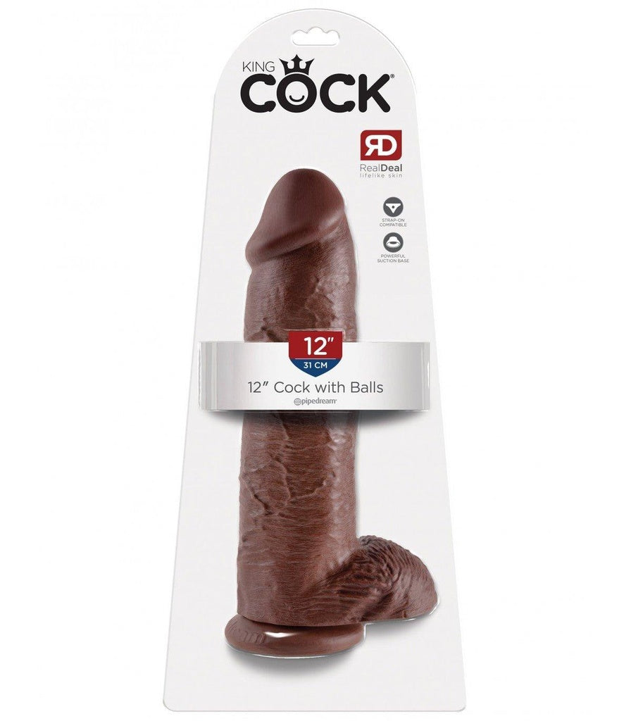 12" COCK Z JĄDRAMI BRĄZOWY