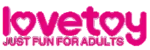 The logo for 'lovetoy' featuring the brand name in bright pink with a heart-shaped 'o' and the tagline 'JUST FUN FOR ADULTS' underneath, set against a plain white background.