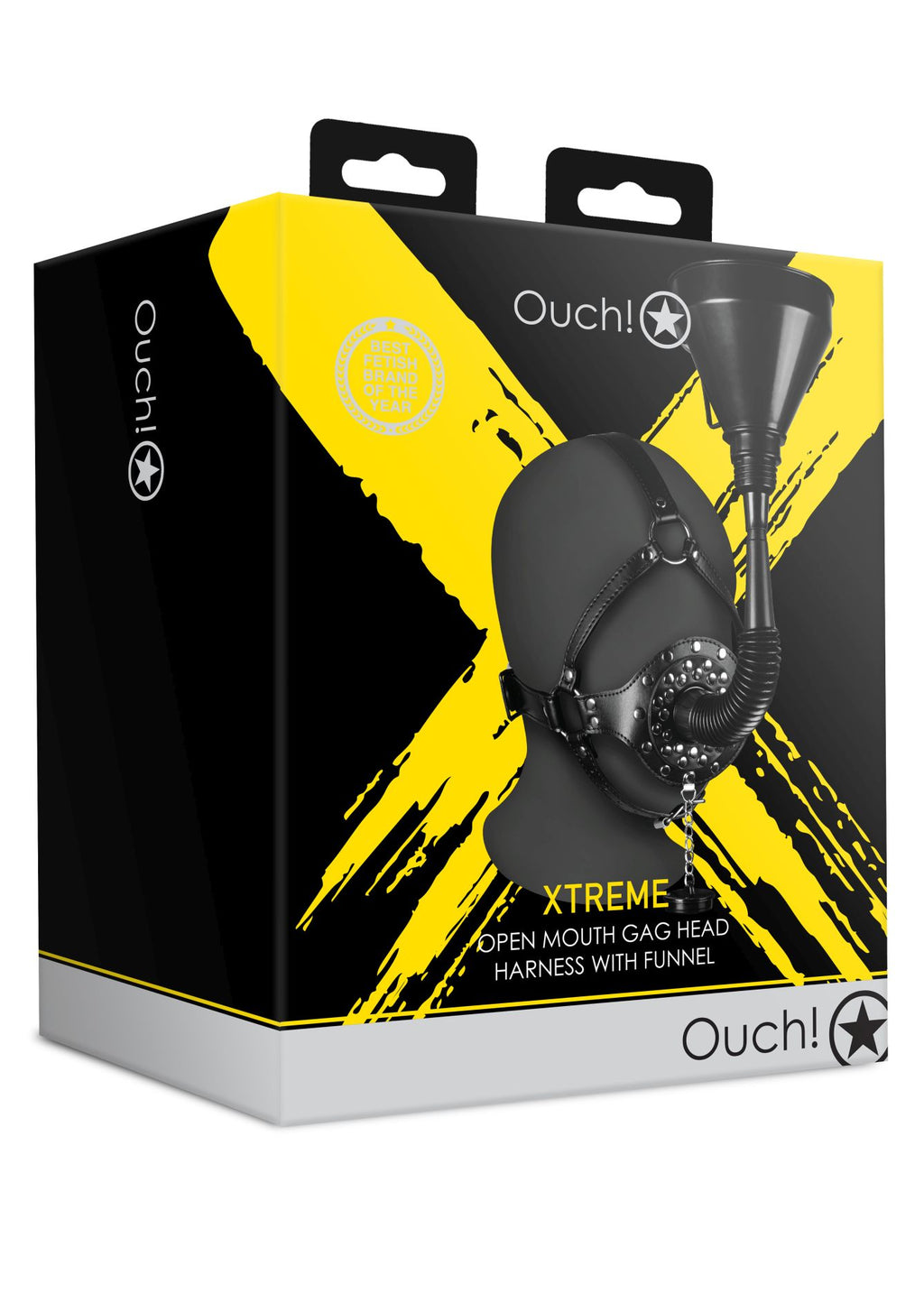 Ouch! Open Mouth Gag Head Harness with Funnel - Black Ouch!
