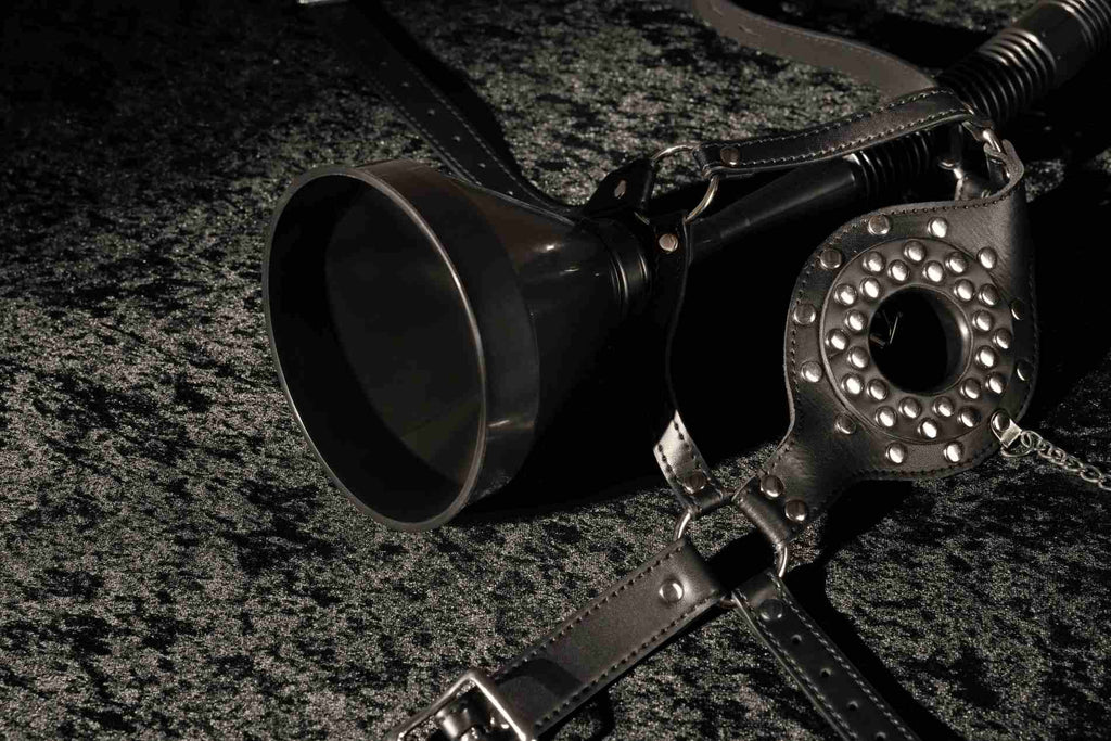 Ouch! Open Mouth Gag Head Harness with Funnel - Black Ouch!