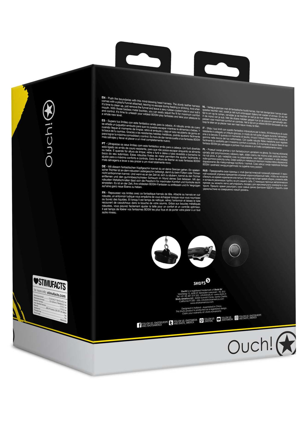 Ouch! Open Mouth Gag Head Harness with Funnel - Black Ouch!