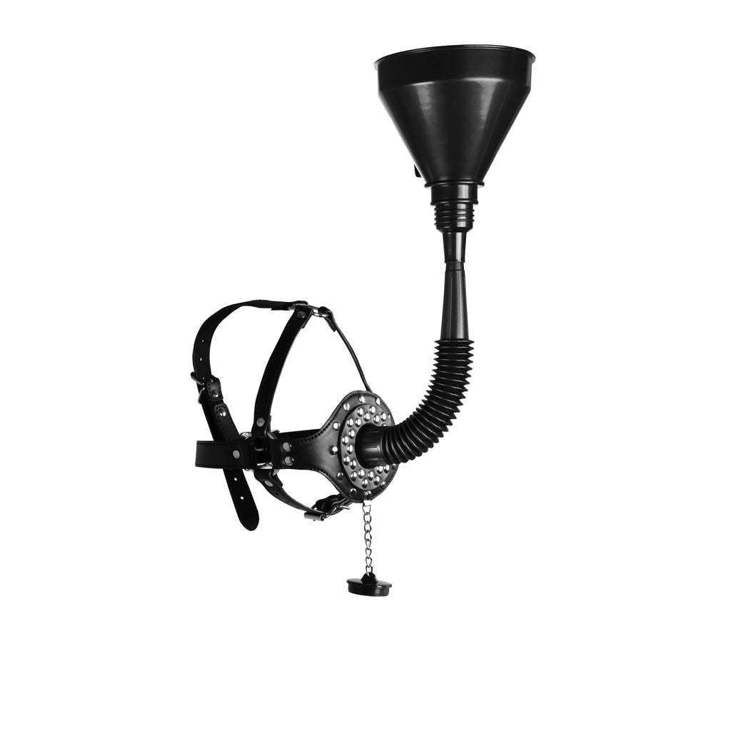 Ouch! Open Mouth Gag Head Harness with Funnel - Black Ouch!