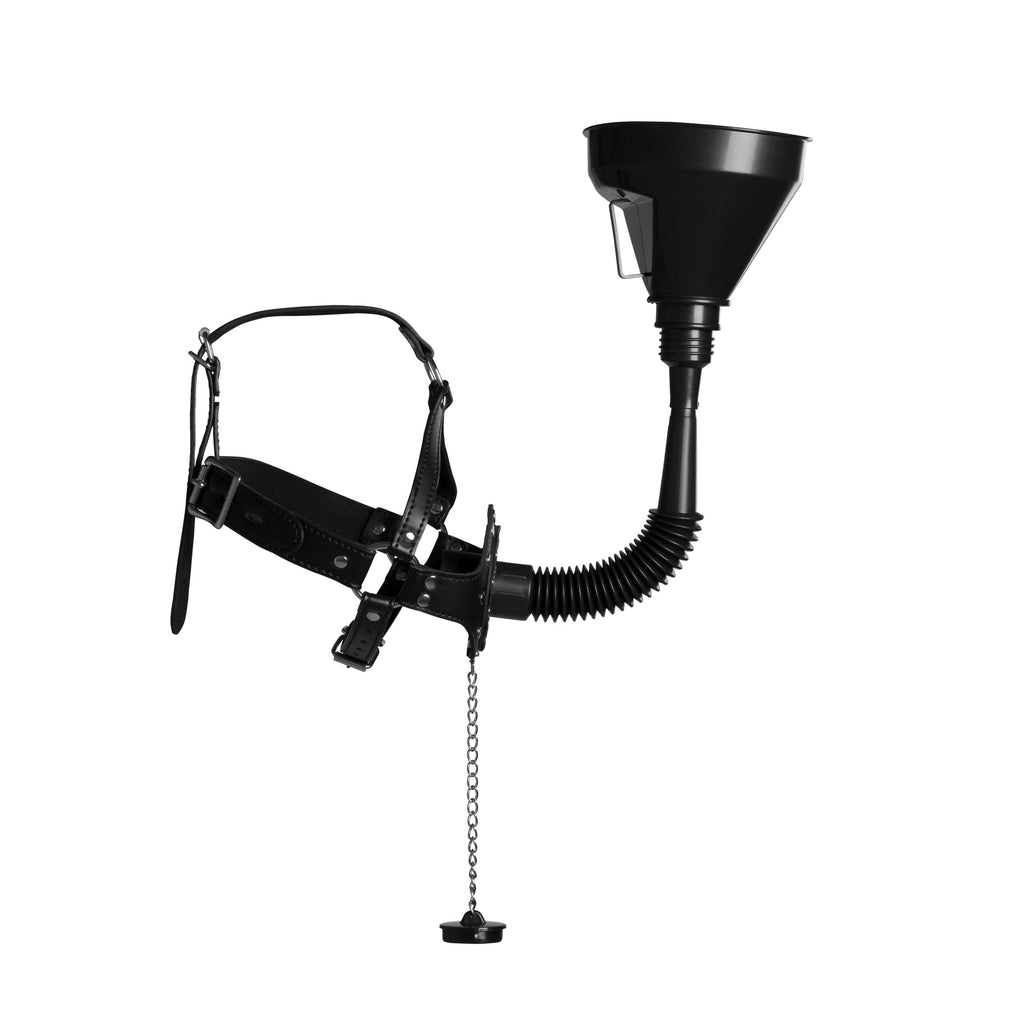 Ouch! Open Mouth Gag Head Harness with Funnel - Black Ouch!