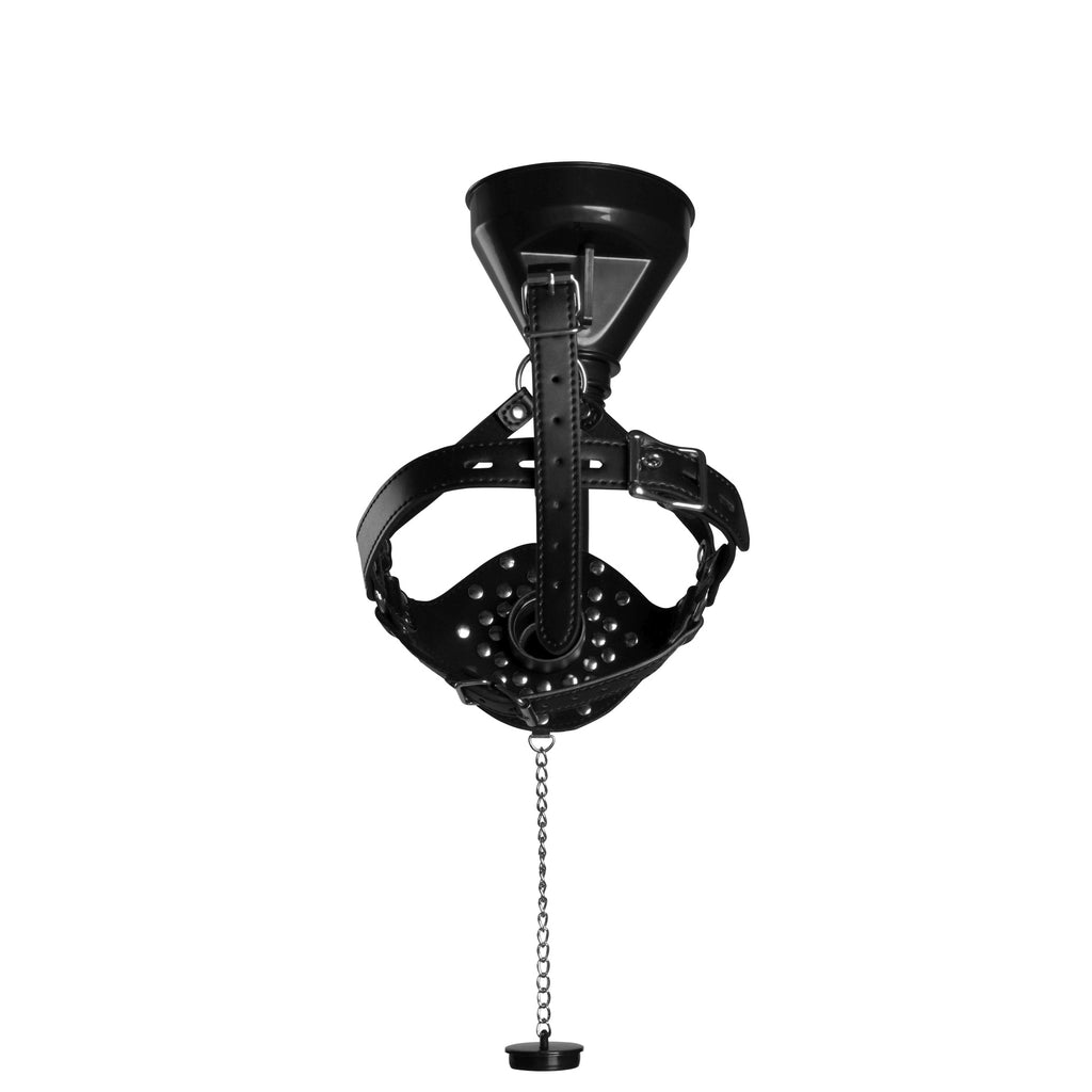 Ouch! Open Mouth Gag Head Harness with Funnel - Black Ouch!
